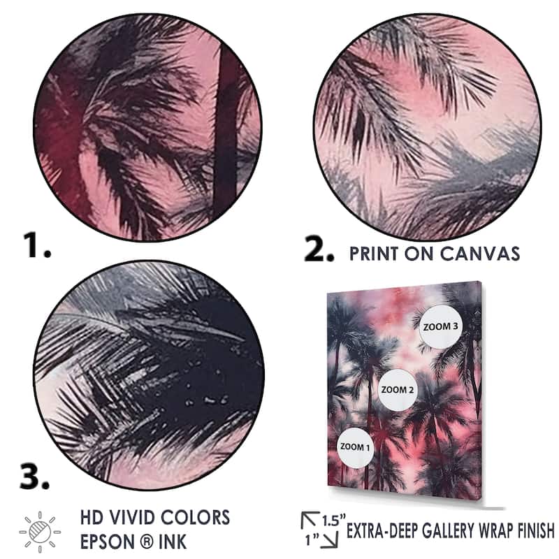 Designart "Vintage Pink Palm Trees Shadows" Palms & Palm Trees Wall Art